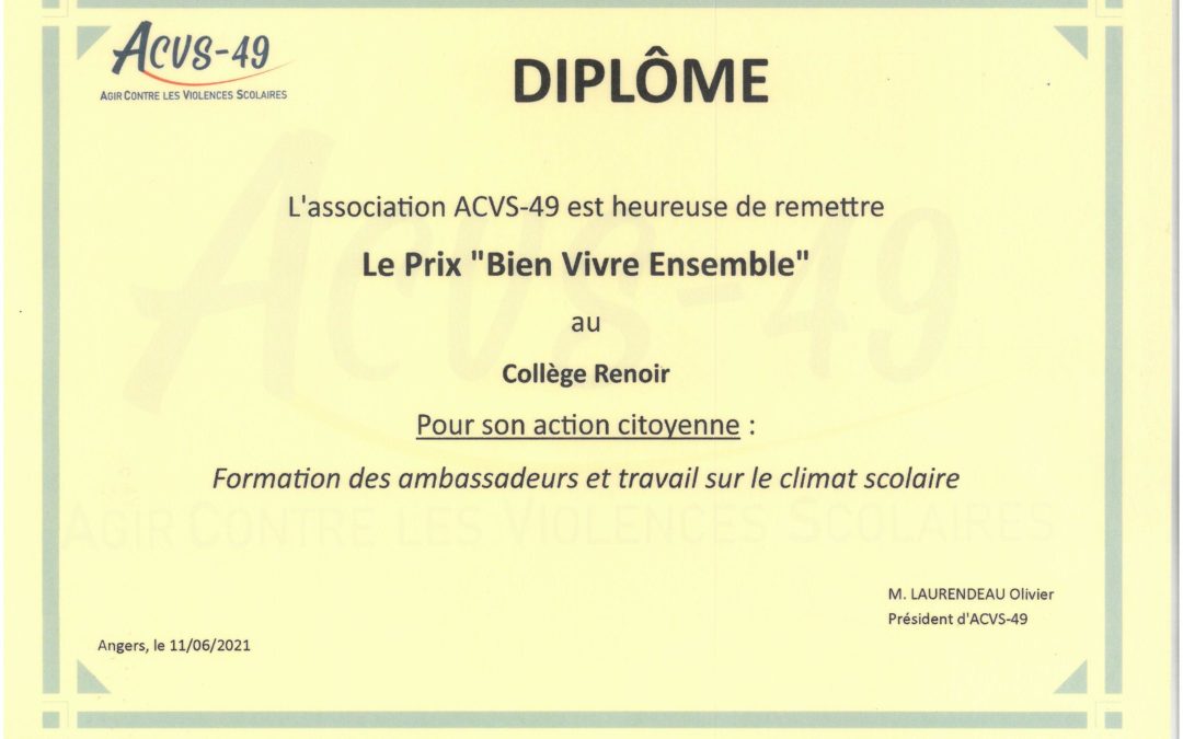 Diplôme du prix « Bien vivre ensemble »